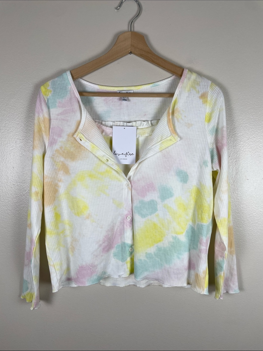 love, Fire Pastel Tie-Dye Ribbed Button-Down Top / Tank Set XL